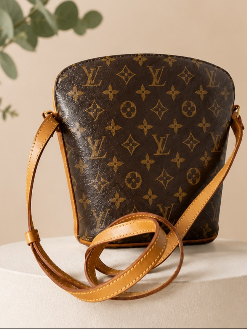 Louis Vuitton Monogram Drouot Crossbody Bag in Brown and Tan.